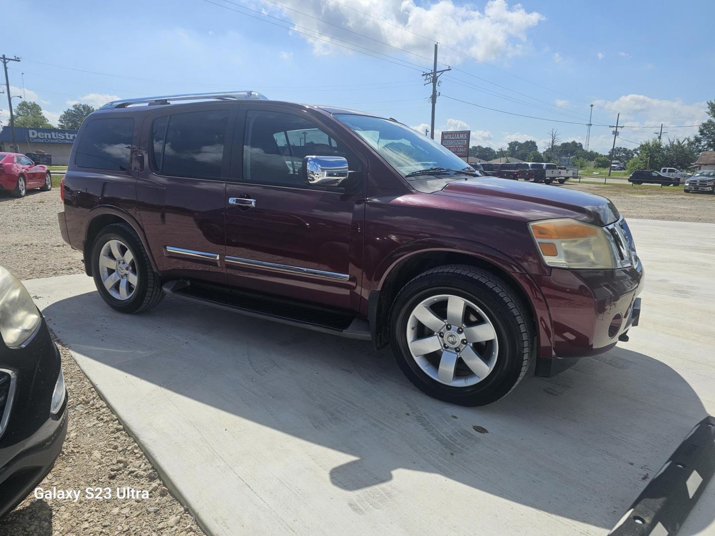 2010 MAROON Nissan Armada SE 2WD (5N1BA0NDXAN) with an 5.6L V8 DOHC 32V FFV engine, 5-Speed Automatic transmission, located at 607 S Seven Points BLVD, Seven Points, TX, 75143, (430) 255-4030, 32.313934, -96.207932 - Photo#1